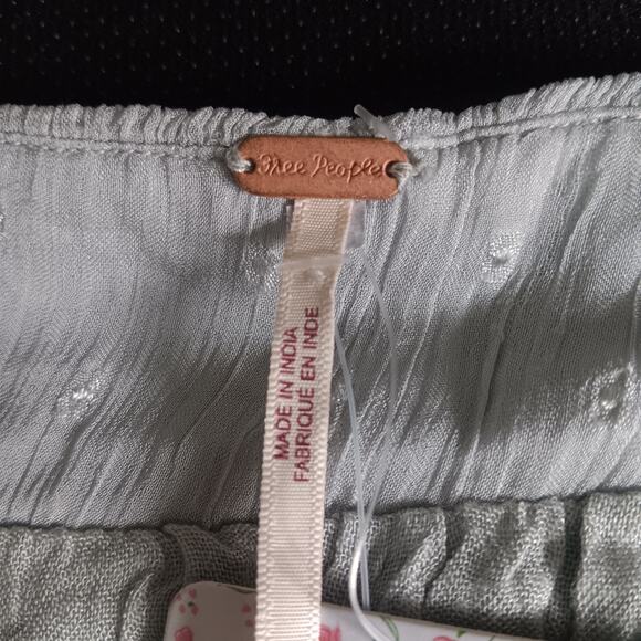 Free People Ella Tiered‎ Midi Skirt Size 0 Sky Blue Smocked Beaded Boho NWT - Picture 5 of 9